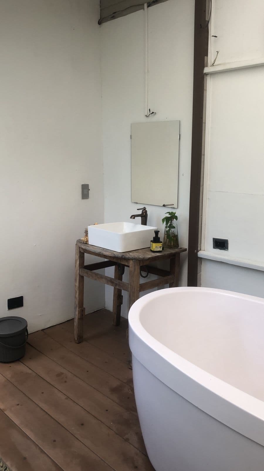 Indoor bathroom with freestanding tub